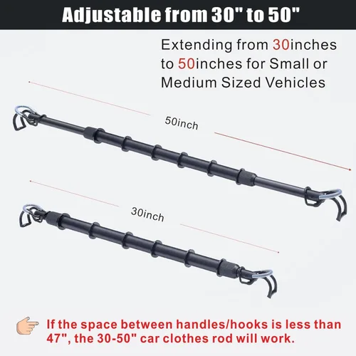 Miniatura 2 de Barra ajustable para colgar ropa de automóvil, de 30 a 50 pulgadas, barra de suspensión resistente para vehículos pequeños o medianos, armario