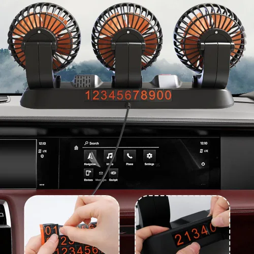 Miniatura 9 de Ventilador eléctrico, 3 cabezales, ventilador de automóvil, portátil, ventilador de refrigeración de aire, ventilador eléctrico silencioso