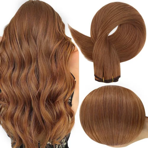 Miniatura 26 de Full Shine Extensiones de cabello humano, 18 pulgadas, mechones de trama, color #2 castaño oscuro, 3.5 onzas, cabello Remy para coser, doble trama