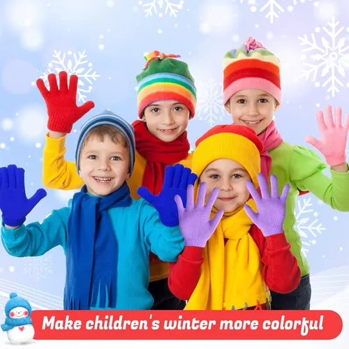 Miniatura 4 de Handepo Guantes para niños a granel de invierno de punto colorido elástico dedo completo guantes cálidos para personas sin hogar regalos de fiesta