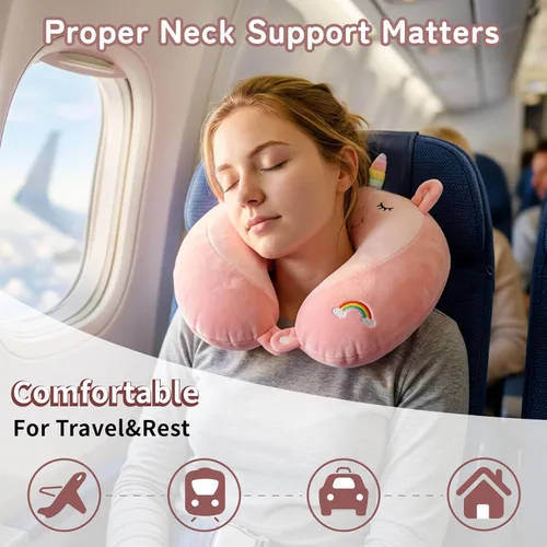 Miniatura 6 de Niuniu Daddy Almohada de viaje para niños, para avión, automóvil, reclinable, soporte para la barbilla del cuello para descansar, evita que