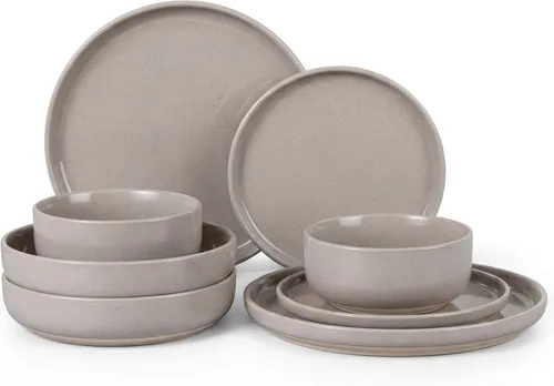 Miniatura 33 de HaWare Juego de vajilla de gres, juego de platos y tazones de 12 piezas para 4, juego de vajilla para casa restaurante, blanco lechoso moteado
