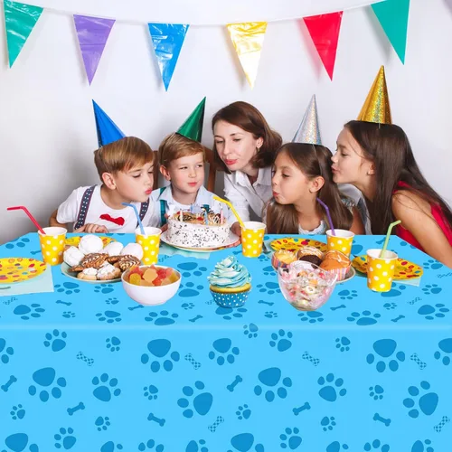 Miniatura 6 de DUAIAI Mantel con estampado de patas, 1 paquete de plástico de tamaño grande de 54 x 108 pulgadas, mantel con estampado de pata de perro y letrero