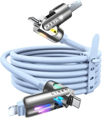Miniatura 7 de Cable USB C de LISEN de 3 pies para cargador Samsung tipo C, cable de carga 4 en 1 con luz, cable de carga múltiple para iPhone 16 15 14 Pro Rosa