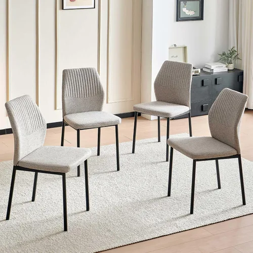 Miniatura 28 de Juego de 4 sillas de comedor de piel sintética marrón, cómodas sillas de cocina tapizadas sin brazos con patas de metal negro para sala de estar