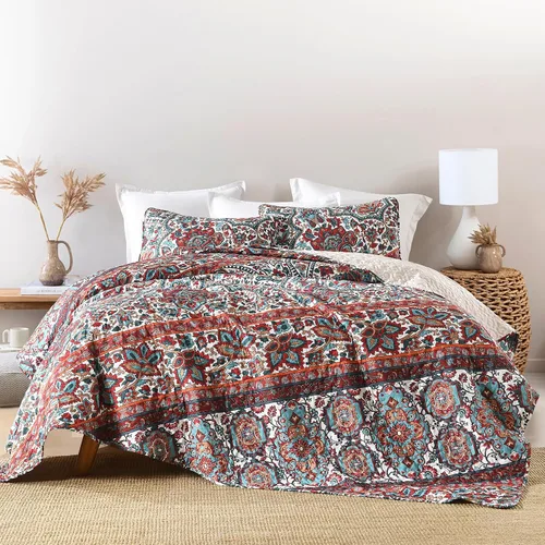 Miniatura 10 de HORIMOTE HOME Juego de edredón bohemio tamaño individual, color azul, bohemio, floral, suave, ligero, para todas las estaciones, colcha de granja