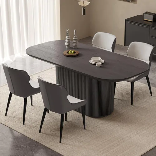 Miniatura 42 de Mesa de comedor ovalada de 63 pulgadas para 2-6 personas, mesa de cocina negra moderna, mesa de comedor rectangular de lujo, mesa de comedor