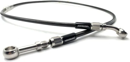 Miniatura 7 de AN3 M10 Manguera de freno de motocicleta de acero inoxidable trenzado negro Tubo de aceite de línea de freno de motocicleta con ajuste de acero