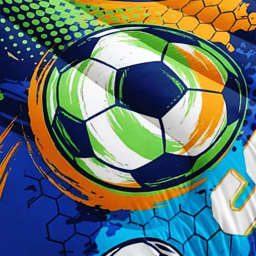 Miniatura 3 de AILONEN Football Themed Children's Double Three piece Bedding Set, Boys' Sports Printed Duvet Cover, Blue Orange Sports Blanket, 2 Pillowcases