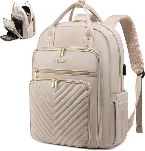 LOVEVOOK Mochila para laptop para mujer, mochila de trabajo de moda con puerto USB, mochilas impermeables para el trabajo., Color blanco Color