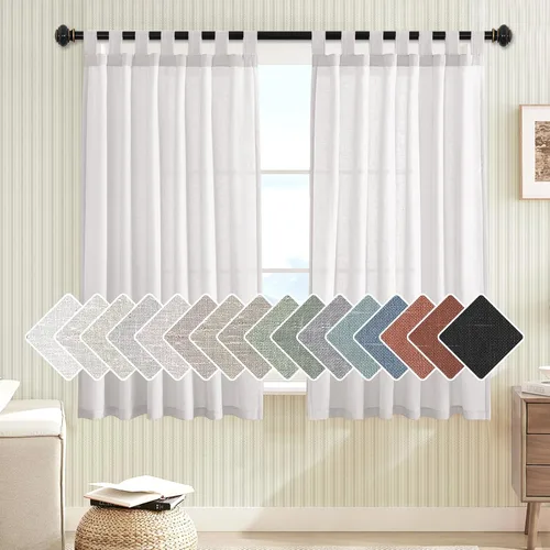 Miniatura 25 de H.VERSAILTEX Cortinas aireadas mezcladas de lino natural con pestaña superior para sala de estar, decoración del hogar, material suave y rico que
