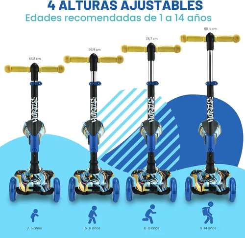 Miniatura 4 de Hurtle Patinete de 3 ruedas para niños, luces LED de ruedas, manubrio ajustable de inclinación para dirigir y asiento plegable, paseo sentado