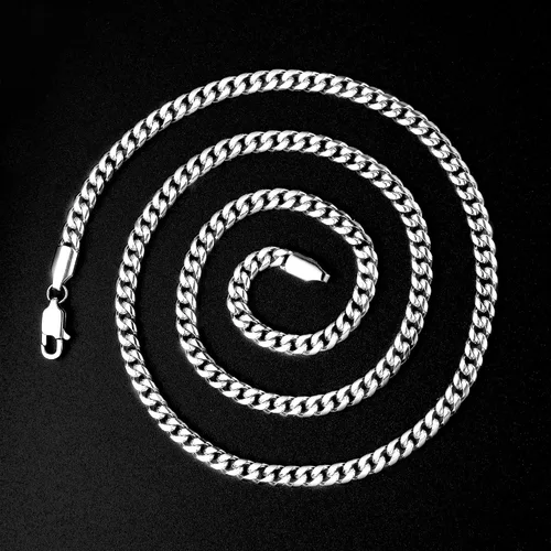 Miniatura 9 de Fiusem Cadena de eslabones cubanos en tono plateado de 0.157 in para hombres, collares de cadena de acero inoxidable para hombres, mujeres y niños