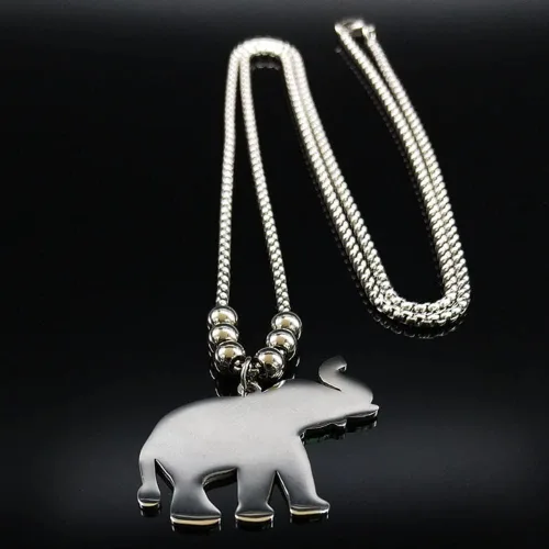 Miniatura 4 de Pulsera de cadena de acero inoxidable con esmalte de elefante de moda 2023 para mujer, color plateado, collar largo de declaración, joyería
