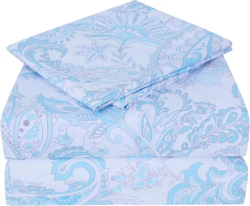 Miniatura 44 de JSD Juego de sábanas con estampado floral azul, tamaño Queen, 4 piezas, sábanas de microfibra con patrón suave, bolsillo extra profundo Sakura