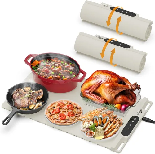 Miniatura 10 de Alfombrilla de calentamiento eléctrica para alimentos - Bandeja de silicona de calentamiento rápido de superficie completa con 3 niveles