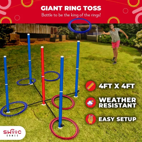 Miniatura 2 de Swooc Juegos - King Toss™ Juego gigante de lanzamiento de anillos para niños y adultos (4 pies x 4 pies) Juegos gigantes al aire libre