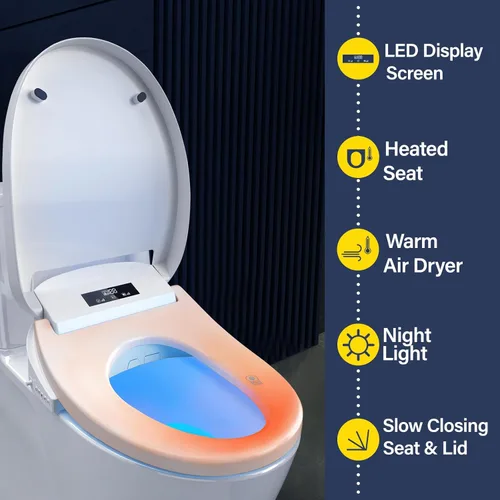 Miniatura 5 de Asiento de inodoro de bidé con asiento y agua ajustables con calefacción, secador de aire, tapa de cierre silencioso, control remoto inalámbrico