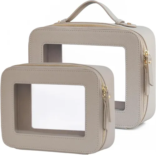 Miniatura 35 de Bolsa de maquillaje transparente Popvibe, estuche de cosméticos de viaje con cremallera, bolsa de aseo transparente con cremallera, organizador Malva