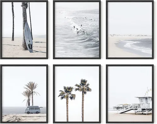 HAUS AND HUES Arte de pared de playa - Juego de 6 impresiones costeras de playa, carteles temáticos del océano para el hogar, dormitorio o sala de