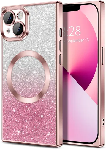 Miniatura 141 de Hython Funda para iPhone 13 Pro transparente con purpurina magnética [compatible con MagSafe] Protector completo de lente de cámara delgado