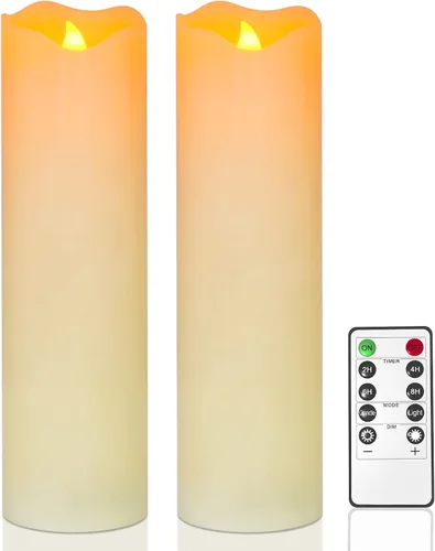 Miniatura 8 de PChero Velas parpadeantes sin llama de 10 x 3 pulgadas con control remoto y temporizadores, velas LED de cera real que funcionan con pilas, juego