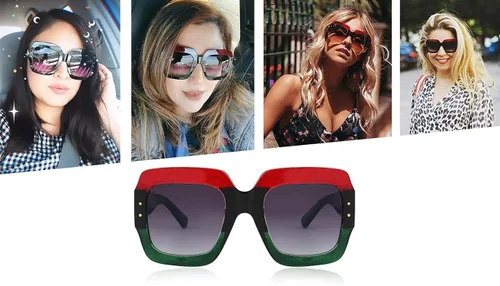 Miniatura 4 de Feisedy B2276 Gafas de sol cuadradas de gran tamaño con marco de brillantina multicolor