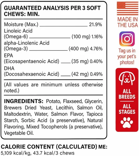 Miniatura 2 de BARK&SPARK Omega 3 para perros - 180 golosinas de aceite de pescado para la muda de pelo de perro, alergia cutánea, alivio de la picazón
