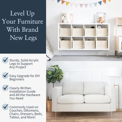 Miniatura 2 de Patas acrílicas para muebles, patas de mediados de siglo para sofá, silla, mesa, tocador, cama, armario, otomana. Las patas de muebles son fáciles