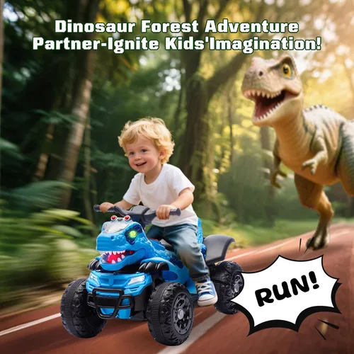 Miniatura 2 de Bluefun Dinosaurio eléctrico de 4 ruedas para montar, ATV para niños, 12V, con música, Bluetooth y luces LED, regalo de cumpleaños para niños de 3