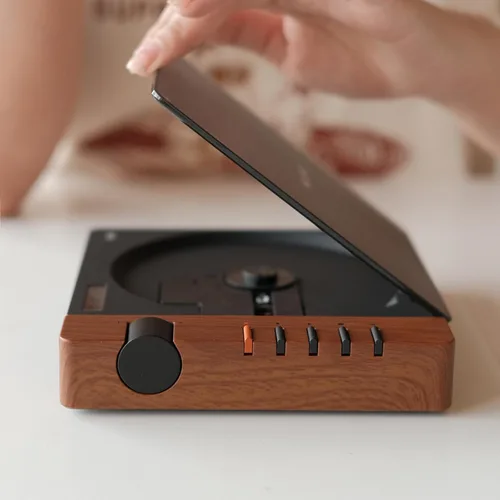 Miniatura 4 de syitren R300 - Reproductor de CD portátil Bluetooth de escritorio retro para el hogar, sin altavoces, batería recargable, pequeño reproductor de CD