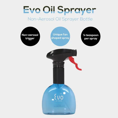 Miniatura 6 de Evo Mini pulverizadores de aceite, sin aerosol, para aceite de oliva, aceites de cocina y vinagres, azul, capacidad de 8 onzas, juego de 2