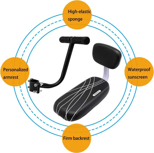 Miniatura 4 de Together-life Asiento de bicicleta para niños, asiento trasero de bicicleta para niños, asiento de bicicleta con respaldo, cojín, reposabrazos