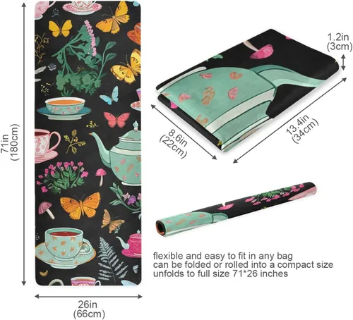 Miniatura 5 de Juego de té vintage con patrón de esterilla de yoga fina con bolsa incluida, tapete de entrenamiento de fitness antideslizante, tapete de yoga