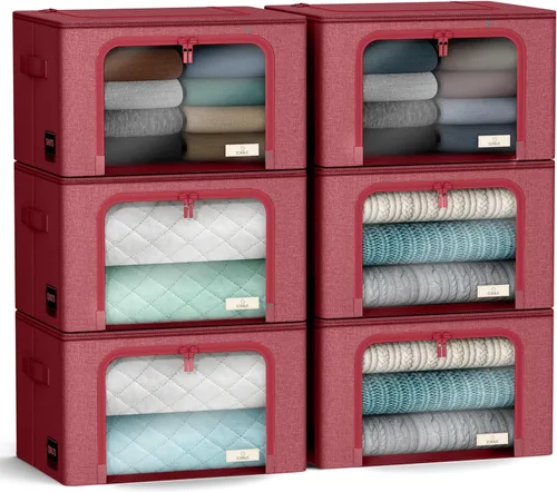 Miniatura 22 de Contenedores de almacenamiento con marco de metal, bolsas organizadoras de ropa apilables y plegables, contenedores de almacenamiento de tela Oxford