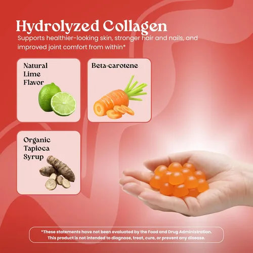 Miniatura 3 de VITA GLOBE Gomitas de colágeno – 200 mg de colágeno hidrolizado tipos I, II, III, V y X, apoya el cabello, la piel, las uñas, las articulaciones