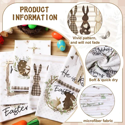 Miniatura 4 de SmoothNovelty 6 toallas de cocina de Pascua Religious Bunny He is Risen, 21 x 14 pulgadas, toallas de mano rústicas de primavera para el hogar