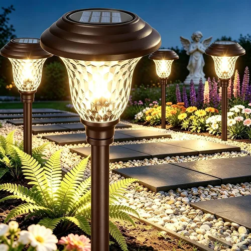 Miniatura 9 de BEAU JARDIN - Luces solares para exteriores para iluminar caminos, patios y jardines, hechas de cristal y acero inoxidables, impermeables