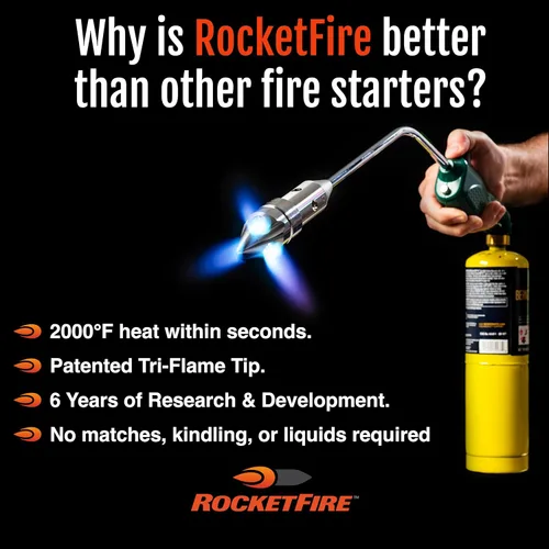 Miniatura 5 de ROCKETFIRE Antorcha Encendedora de Fuego Cabezal de Antorcha de Propano Perfecto, Pistola para Parrilla, Antorcha para Carbón Compatible