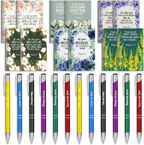 Miniatura 10 de Geyee 24 Piezas Regalos Cristianos para Mujeres al Por Mayor Regalos de Navidad Mini Blocs de Notas Religiosos y Bolígrafos Premios Regalo Diarios