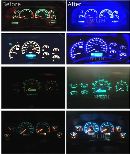 Miniatura 4 de WLJH Panel de instrumentos azul racimo velocímetro medidor tacómetro odómetro temperatura aceite indicador bombilla LED paquete para Jeep Wrangler
