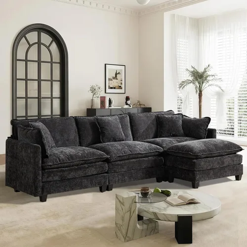 Miniatura 101 de Sofá seccional modular convertible de 76.7", sofás de dos plazas de chenilla con asiento profundo y cojines tipo loveseat para sala de estar, Beige