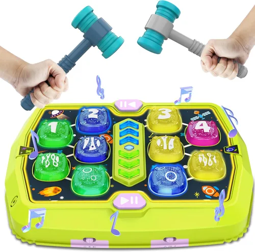 Juego de Golpear Topos para niños pequeños, juguetes para niños y niñas de 3, 4, 5, 6 años, juguetes educativos interactivos de golpeo con 2 Verde