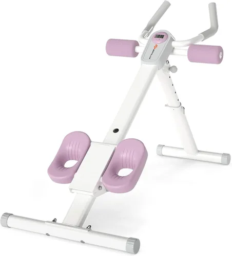 Goplus Máquina de entrenamiento abdominal ajustable, equipo de entrenamiento plegable para abdominales con protección de rodilla, monitor LCD, Rosa