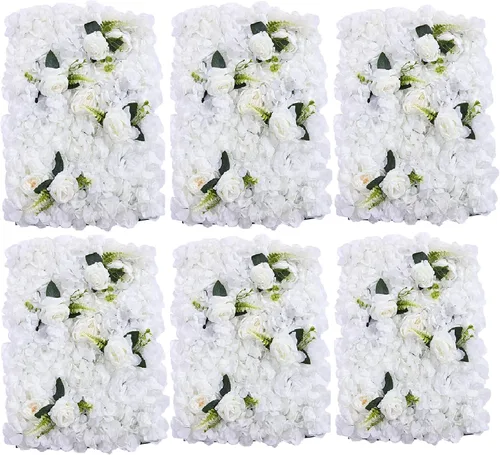 6 paneles de pared de flores artificiales, telón de fondo floral de 24 x 16 pulgadas, decoración de pared de flores, panel de fondo de pared de