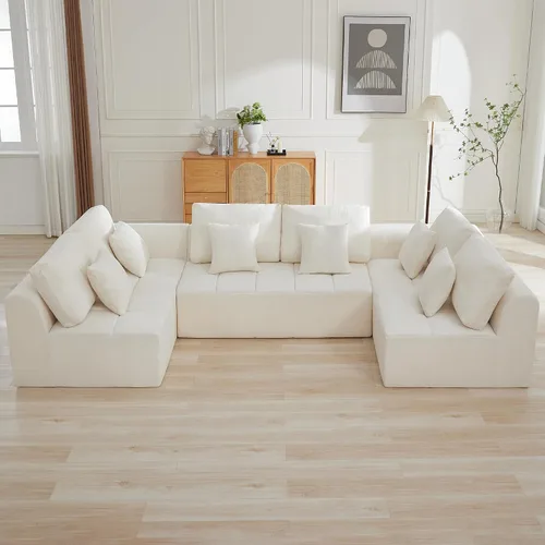 Miniatura 54 de Sofás modulares deshuesados de 140 pulgadas para sala de estar, sofá modular modular de nube comprimida, sofá moderno en forma de U de 9 plazas Gris