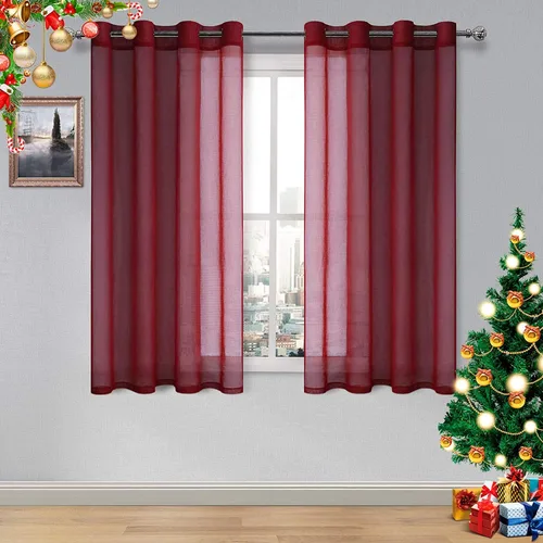 Miniatura 51 de DWCN Cortinas traslúcidas color verde frijol para sala de estar y dormitorio - Cortinas voile con aspecto de lino sintético con ojales en la parte