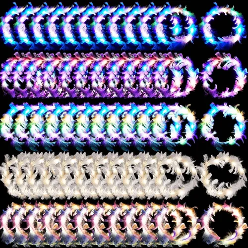 Miniatura 9 de Taiyin 20 diademas de plumas LED, coronas de flores iluminadas, coronas de flores para mujeres, diadema que brilla en la oscuridad, para boda