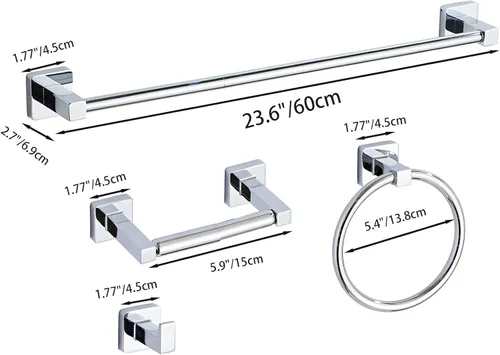 Miniatura 7 de Juego de accesorios de baño cromados de 4 piezas, juego de accesorios de baño de acero inoxidable montado en la pared, barra de toalla de mano