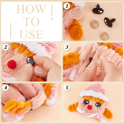 Miniatura 5 de PH PandaHall 200 ojos de seguridad kawaii, 5 tamaños, ojos de animales de peluche negros, ojos Kawaii con arandelas, ojos ovalados de resina